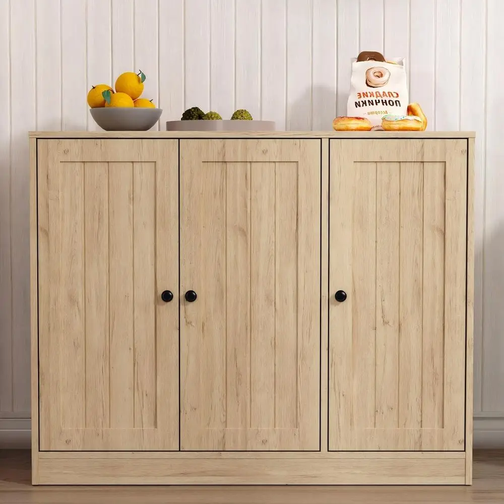 Buet Cabinet with 3 Door, Kitchen Storage Cabinet with Adjustable Shel, Coee Bar Accent Cabior Living Room, Entryway, Natural Oa
