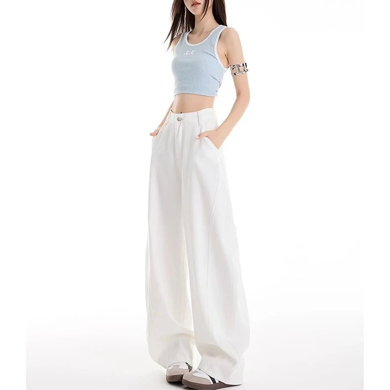 Klassische Koreanische Frauen Dünne Gerade Bein Jeans Mädchen Mode Hohe Taille Denim Hosen Heißer Verkauf Dame Casual Feste Hosen