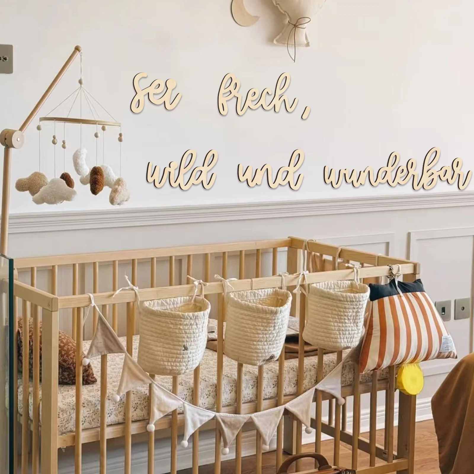 لافتة حضانة خشبية ألمانية - مجموعة مكونة من 5 قطع "Sei Frech, Wild und Wunderbar"، بسمك 4 مم، ديكور جدار غرفة الأطفال، هدية استحمام الطفل