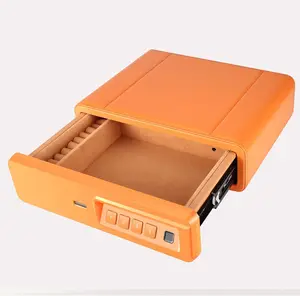 Biometric Fingerprint Safe, Slide-Away Handgun Safe for Pistols, Leather Wrapped Jewelry Storage Safe, Drawer Safe for Home and