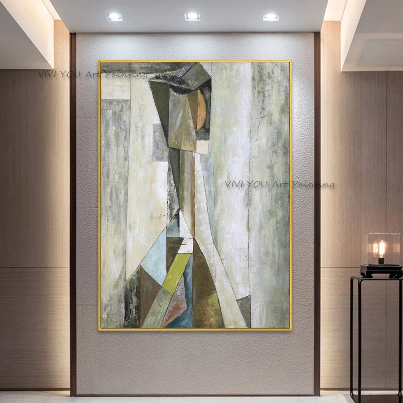 Handpainted Textured Oil Painting Modern Abstract Geometry Wall Art Living Room Entrance Decor