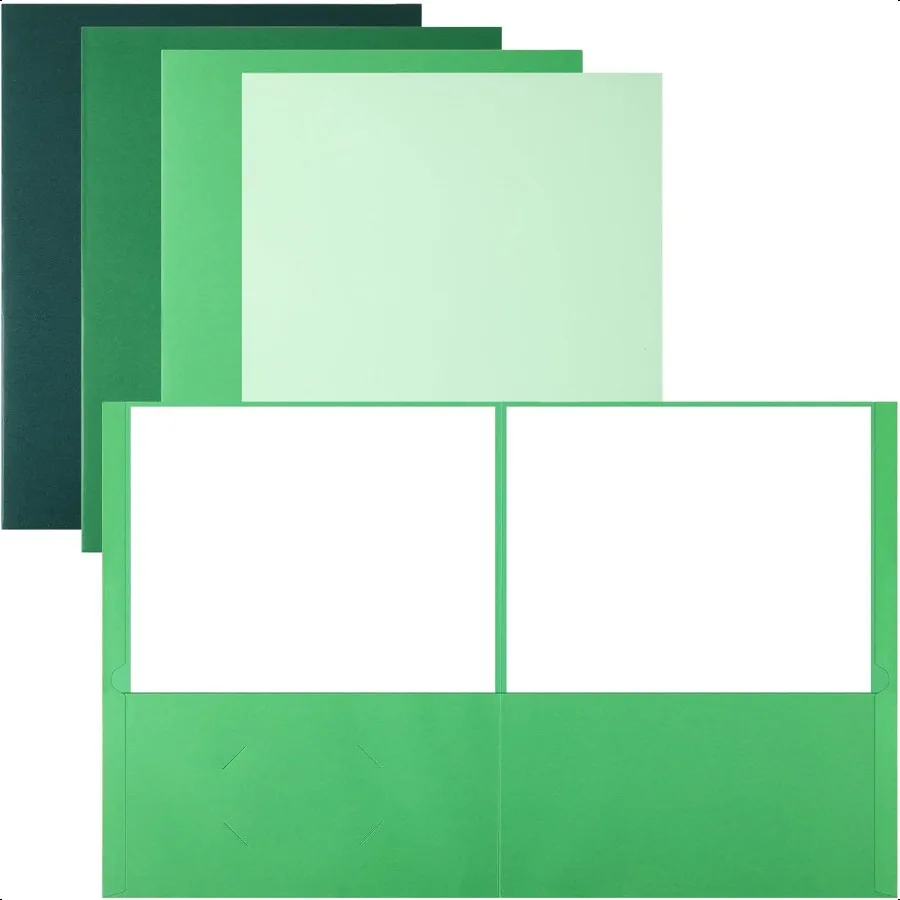 

24 Pack Two Pocket Folders Paper File Folders 4 Colors Gradient Green File Pockets Letter Size for Documents School Office Home