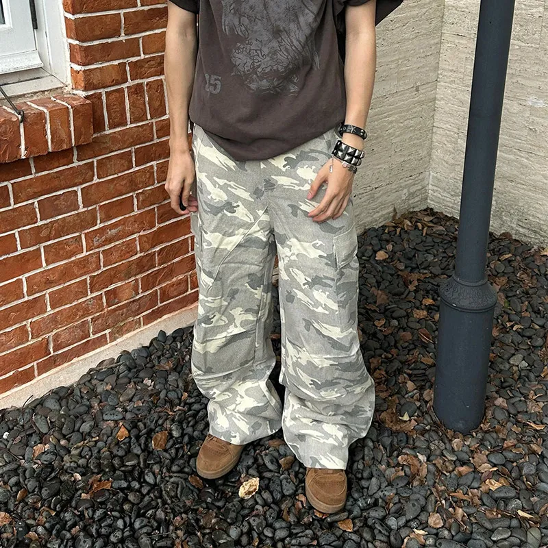 Pantaloni da lavoro mimetici larghi a gamba dritta ey Pantaloni casual da paracadutista da uomo bianchi americani retrò