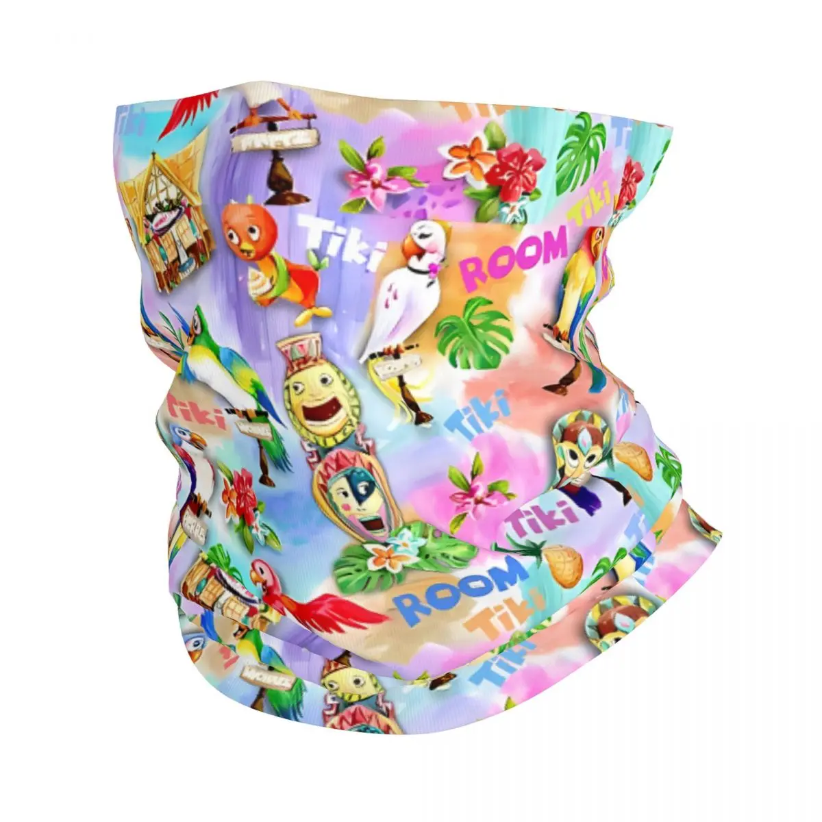 Tiki Room With Orange Bird Scarf Neckerchief Neck Face Mask Polyester