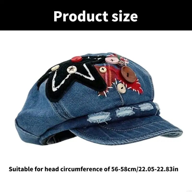 270D زر ستار مرقعة قبعة بيريه للنساء تنفس قبعة أجرة 2000s فتاة المتعثرة الرسام قبعة فاسق أغطية الرأس يوميا