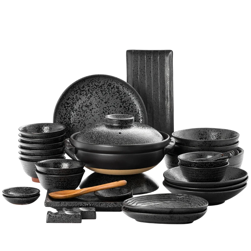 

Japanese-style cutlery set, Japanese style household black retro Nordic ceramic plate