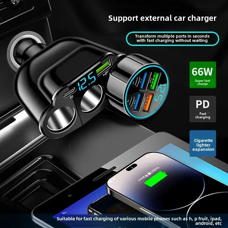 96-141 واط سيارة USB نوع C PD QC3.0 شاحن فائق السرعة 12 فولت-24 فولت ولاعة السجائر في السيارة منافذ متعددة مهايئ شحن عالمي