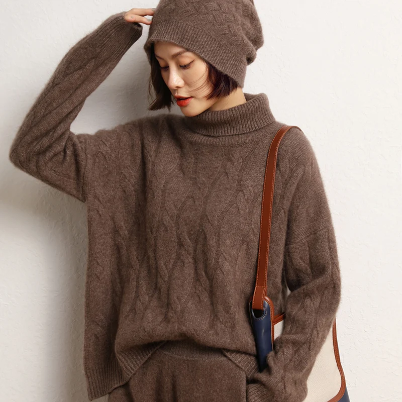 2022 Hot Sale Winter Women\'s 100% Pure Cashmere Sweater Turtleneck High Quality Soft Female Loose Thickened Knitted Pullover