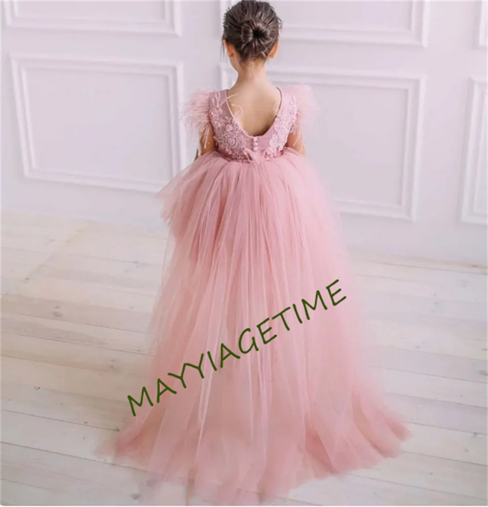 

Princess Flower Girl Dress Puffy Tulle High Low Kids Pageant Dress Children Birthday Party Gowns First Communion Prom Ball Wear