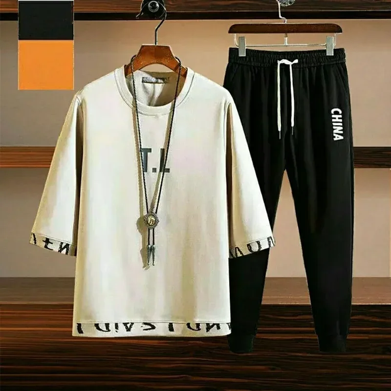 T Shirt Man White Top Sweatshirt Men's Clothing Jogging Pants Sets Alphabet Tracksuit Basic Sports Suits Offer Stylish Hot Xl