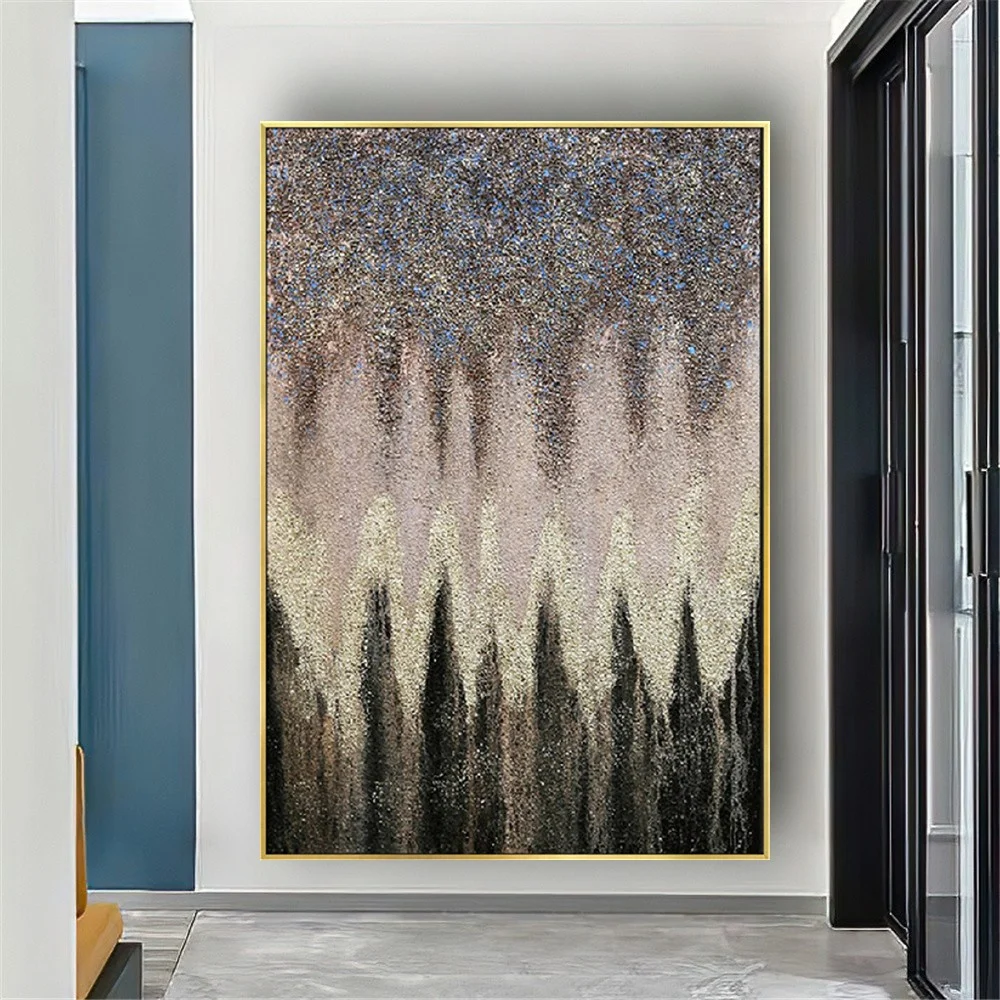 Abstract Gold And Silver Dots Celestial Bodies Depicted Canvas Painting Wall Art  Picture Handmade Oil Paintings For Living Room