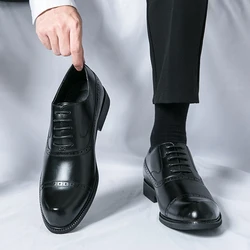 Hete Luxe Rijpe-Leeftijd Heren Mode Zakelijk Lederen Schoenen Formele Zwarte Jurk Schoenen Mannelijke Oxford Bruiloft Kantoorschoenen Gratis Verzending