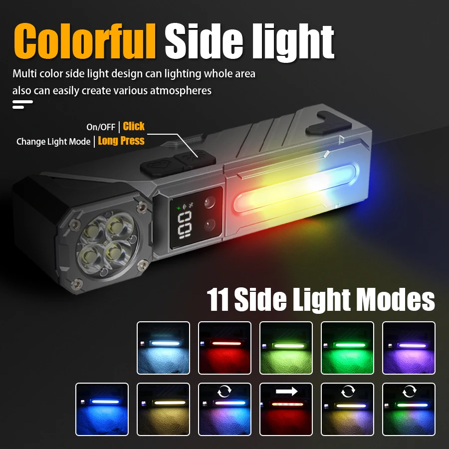 عالية الطاقة LED يده EDC مصباح يدوي قابلة للشحن جيب المحمولة RGB الشعلة مع المغناطيس في الهواء الطلق التخييم الصيد كليب الضوء