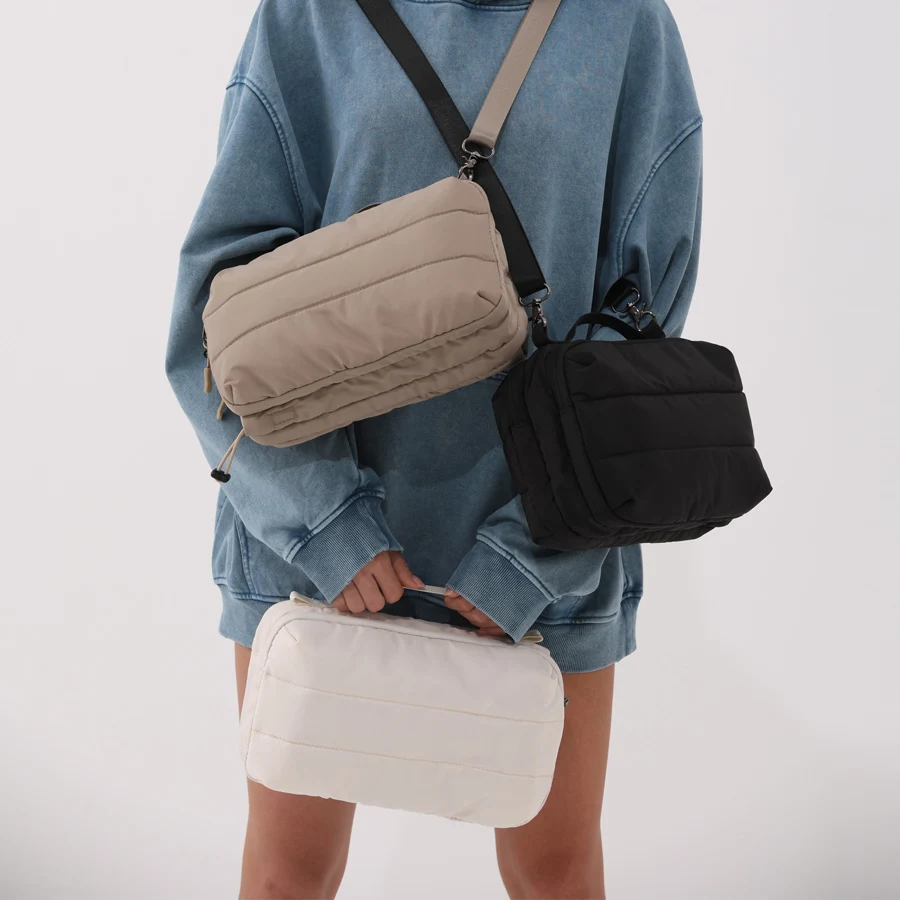 Casual Quilted Padded Square Shoulder Bags Creative Can Hold Kettle Outdoor Crossbody Bag Lightweight Nylon Puffer Bag for Women