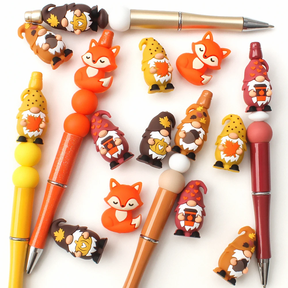 5/10/20/50PCS  Autumn-Themed 3D Silicone Bead, Fox, Coffee /Maple Leaf /Pumpkin /Pine Nut Gnome Focal Beads for Jewelry Making