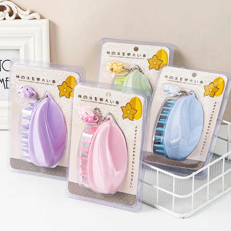 Japanese Star Fruit Scalp Massage Silicone Shampoo Brush Dry Wet Original Styling Clean Shampoo Comb