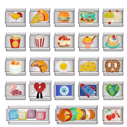 New Trend Food Hamburger Ice Cream Charm Italian Links Fit 9mm Bracelet Stainless Steel Jewelry DIY Making