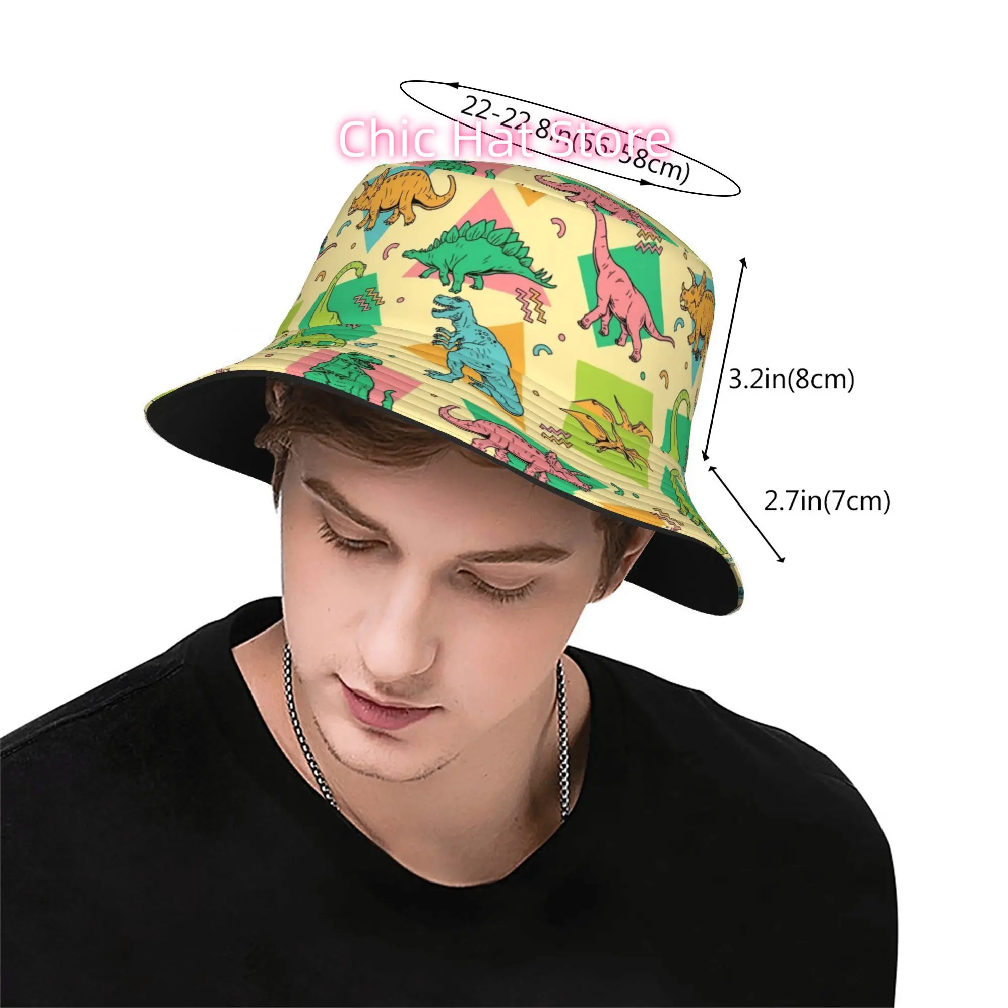 1pc Vintage Dinosaur Party Fully printed fisherman hat, unisex outdoor sun hat, sun hats, fashionable bucket hats, is the