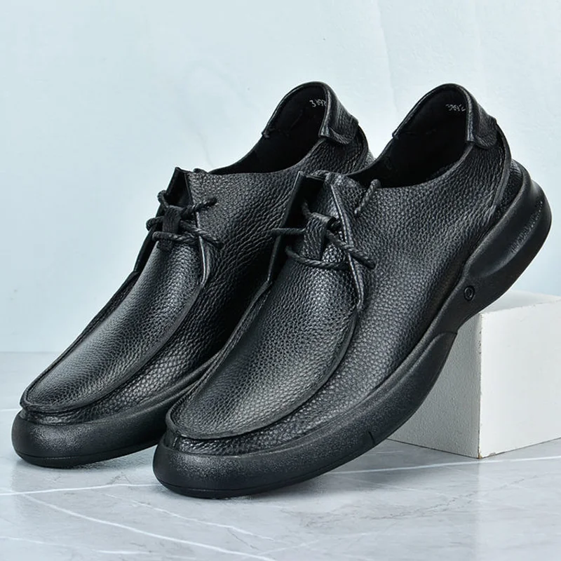High-end Men Genuine Leather Casual Shoes Soft Sole Walking Shoes Luxury Brand Middle-aged Old Man Dad Lightweight Loafers Shoes
