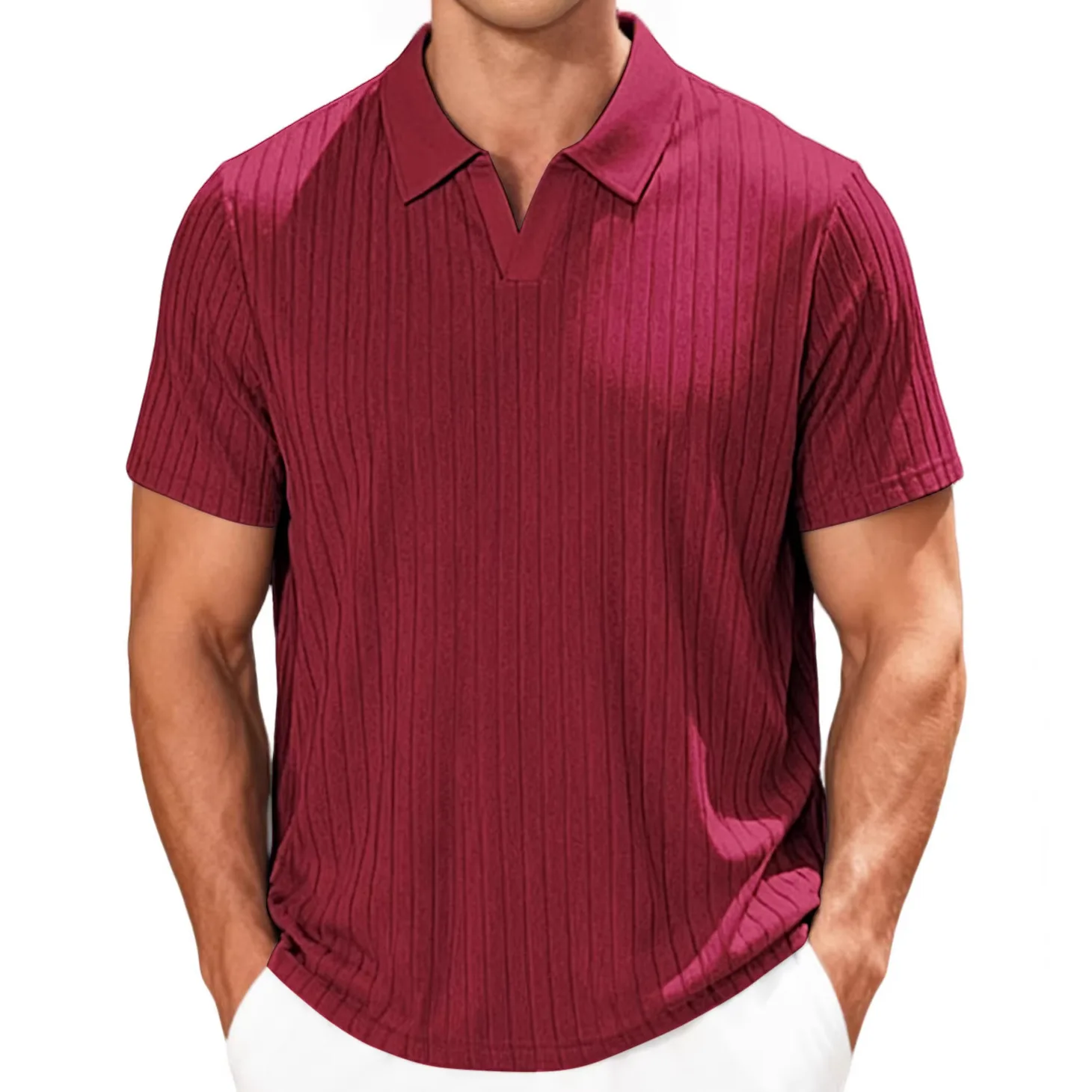New Men's Short sleeved Classic T-shirt Summer Men Retro Striped Polo Shirt Solid Color Short Sleeve