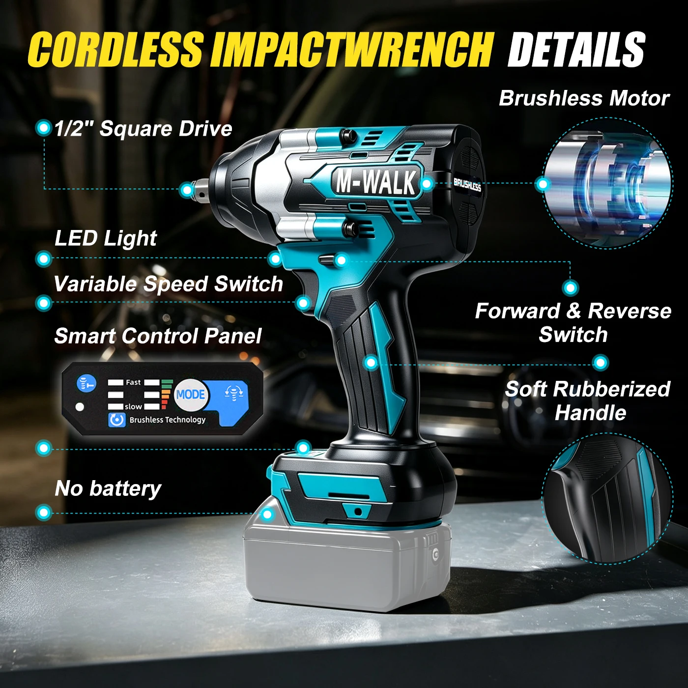 700N.M Brushless Electric Impact Wrench 1/2 Inch Cordless Wrench Car Truck Repair Power Tools For Makita 18V Battery Pin