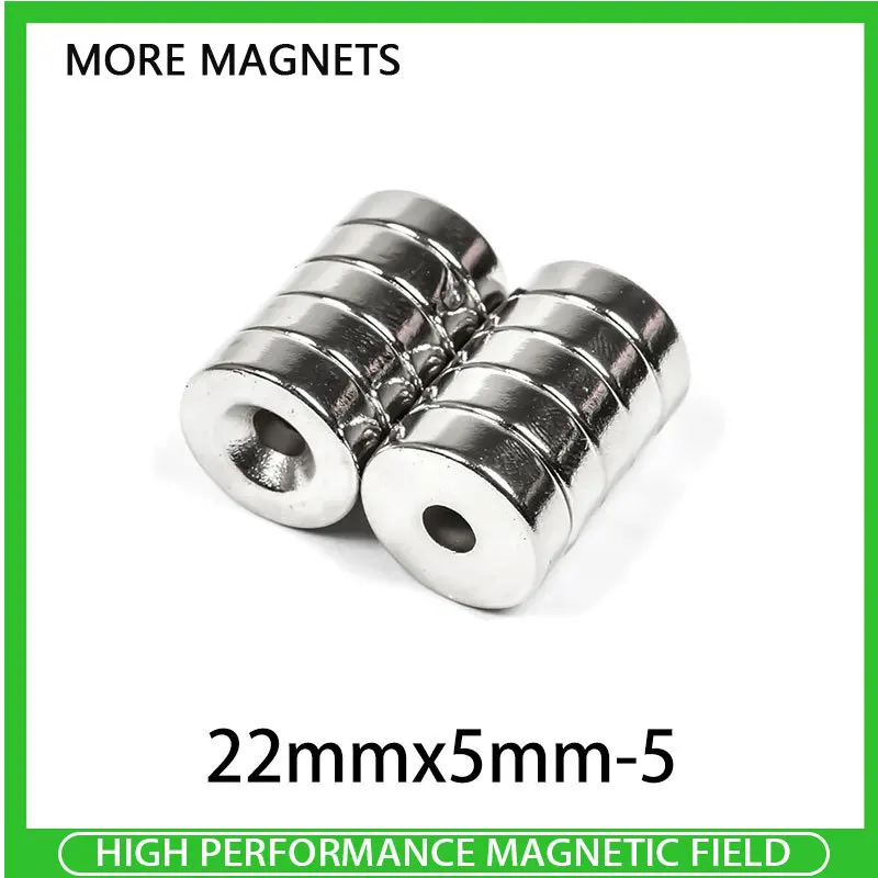 2/5/10/15/20/30 Pcs 22x5-5 Round NdFeB Neodymium Magnet N35 Super Powerful Small imanes Permanent Magnetic Disc 22x5 Hole 5mm