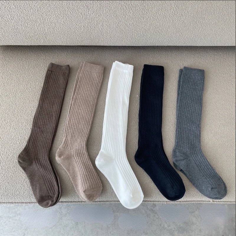 جوارب طويلة منسوجة من القطن للنساء ، جوارب ، عالية الفخذ ، دافئة ، أزياء السيدات ، الفتيات ، جوارب الركبة أحادية اللون ، الخريف ، الشتاء
