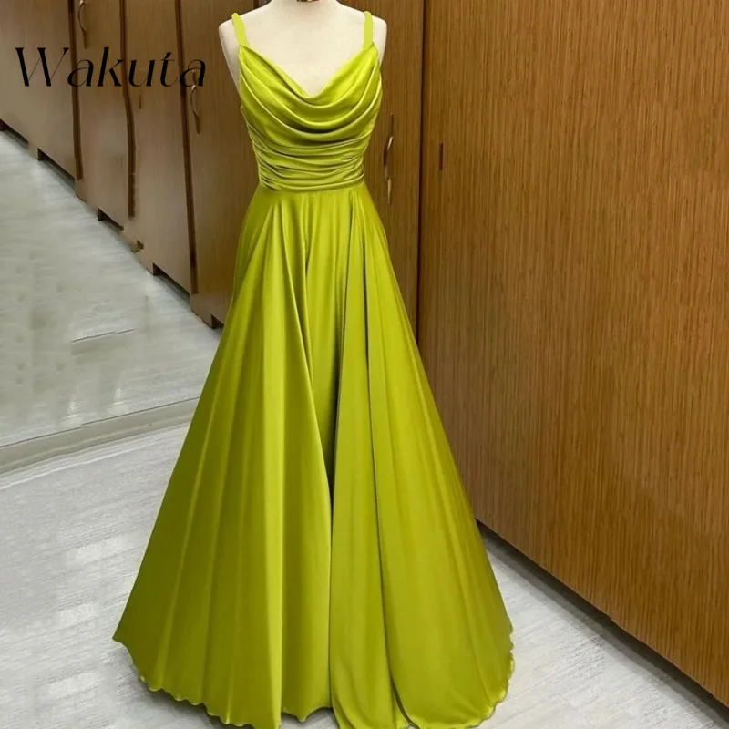 

Wakuta American Retro Square Collar Off Shoulder Evening Dresses Elegant Floor Length A-line Spaghetti Party Vestidos De Fiesta