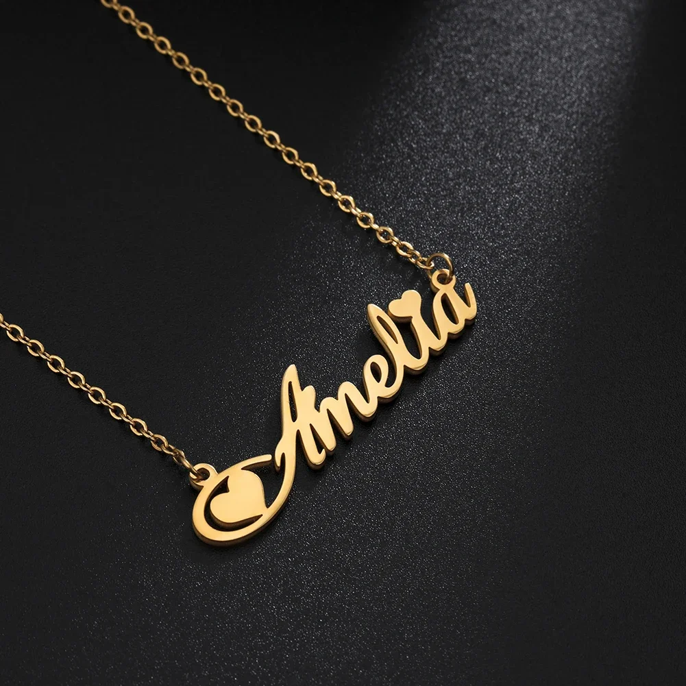 Skyrim Edelstahl Personalisierte Namenskette für Frauen, Individueller Namensschild-Anhänger, Halsketten, Herz-Schmuck Geschenk – Detail 8