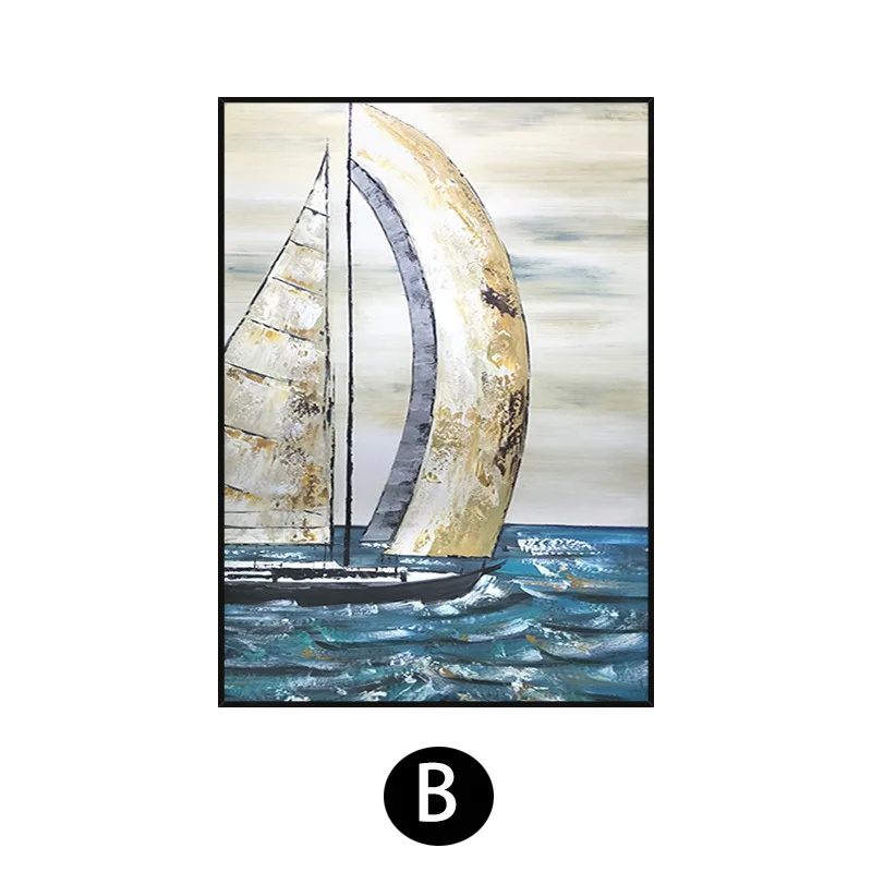 Modern Abstract Hand Painted Oil Paintings Sea Wall Art Ocean Sailing Boat Style Handmade Painting Living Room Wall Decor Home