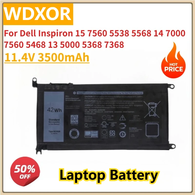 

New Replacement Laptop Battery WDXOR For Dell Inspiron 15 7560 5538 5567 5568 14 7000 7560 7460 5468 13 5000 5368 5378 7368 7378