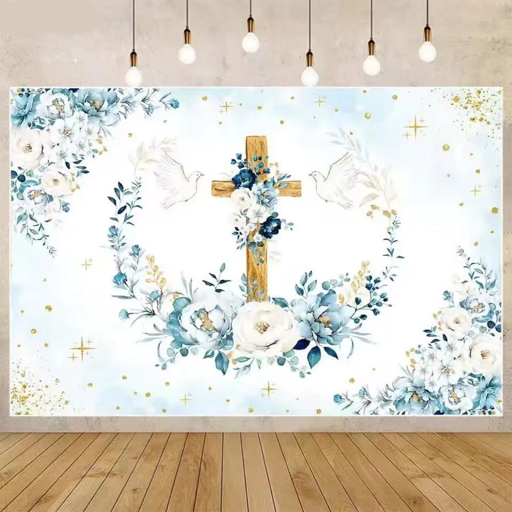 

Baptism Backdrop Wooden Cross White Dove Boy First Communion Party Decor Banner Christening Background Photoshoot Props