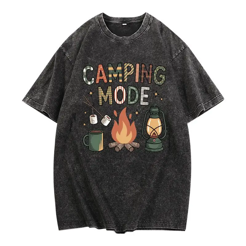 

Funny Camping T-Shirt Men Women Camping Mode Slogan Retro Graphic Tee Outdoor Hiking Campfire Casual Top for Camping Lovers
