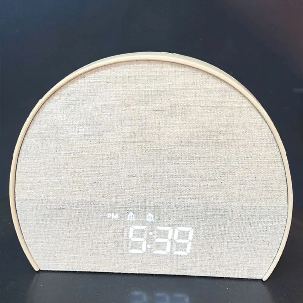 Modern Wake Up Light Alarm Clock Fabric Bluetooth Speaker White Noise FM Radio Digital Clock Bedside Sleep Aid Lamp