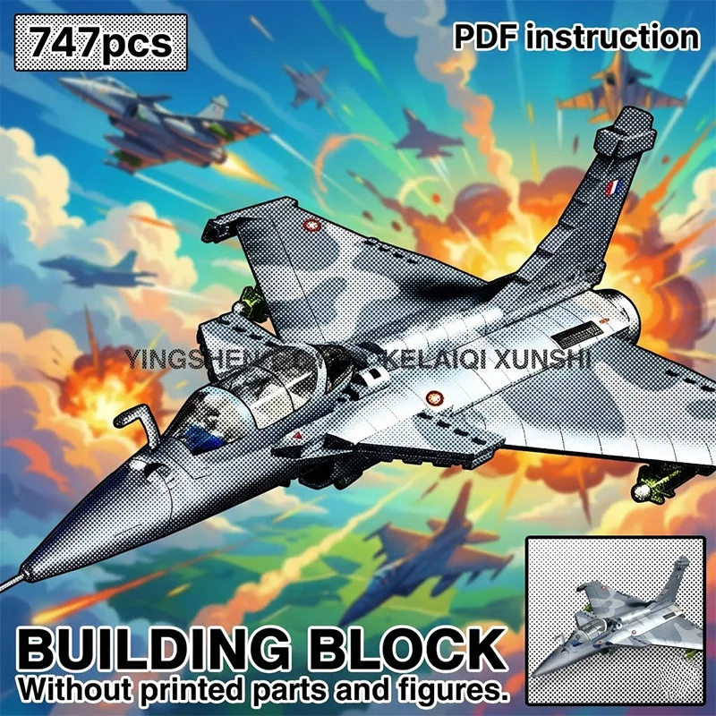 

Rafale MOC Modern Delta Wing Canard Fighter Jet with Missiles & Grey Camouflage Military Block Model
