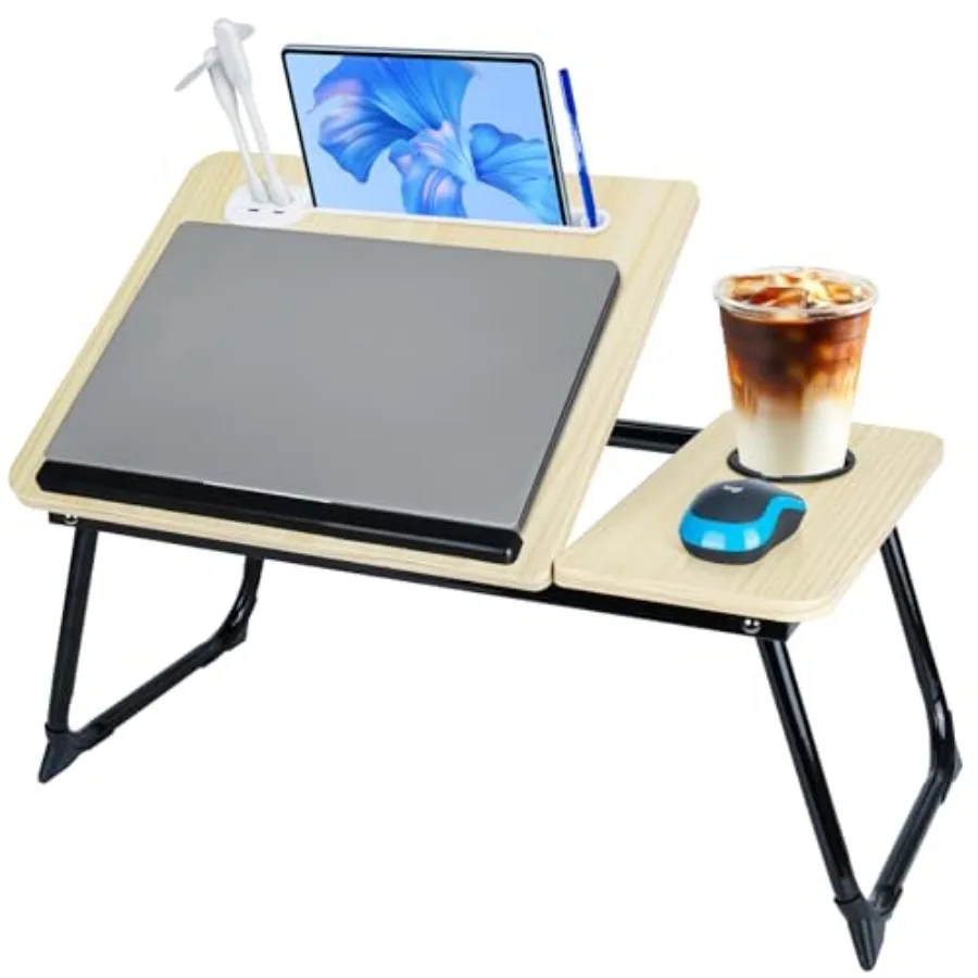 

Adjustable Laptop Bed Desk with USB Charge Port Foldable Tray Table for Couch Sofa Chair Floor Small Desktop with Cup Holder Ca
