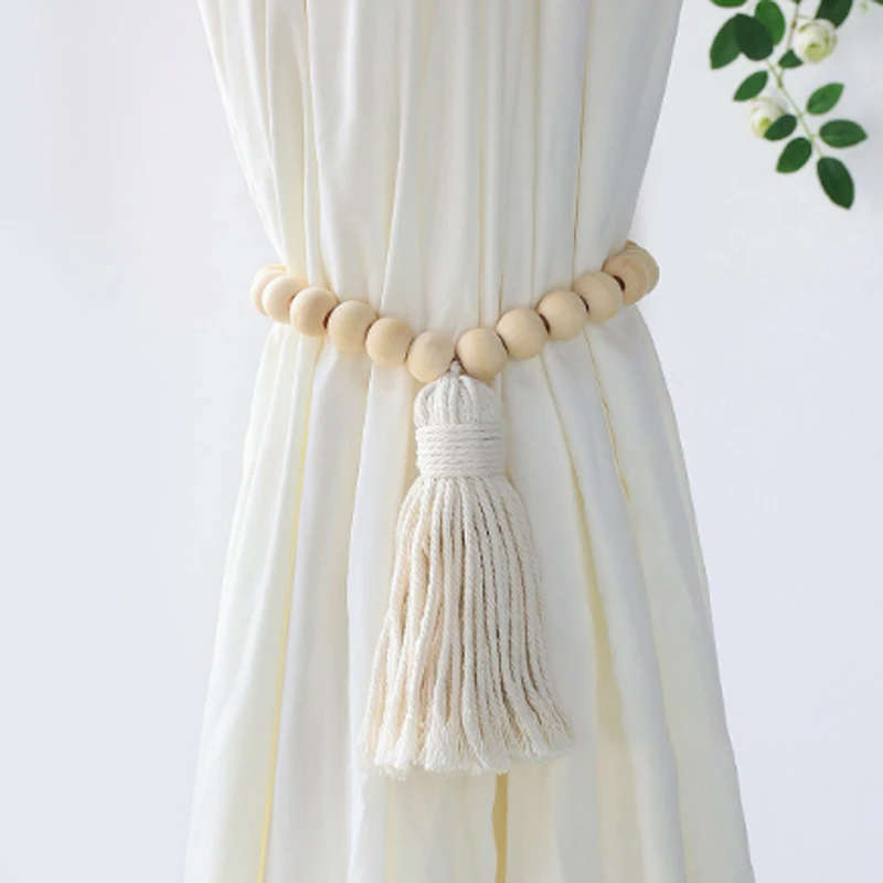 Bohemian Style Hand-woven Curtain Tie Rope With Beadfringe Farmhouse Decorative Pendant Curtain Tassel Strap Room Decor