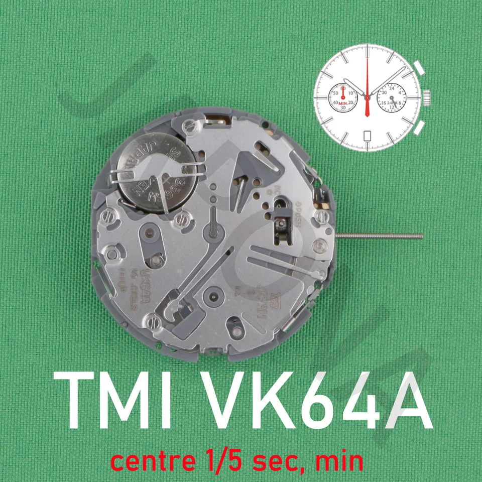 VK64 movement Japanese TMI VK64A movement Chrono (centre 1/5 sec