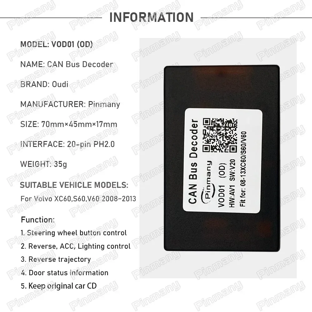 

ar stereo Radio CAN Bus Decoder Android Head unit Oudi CANBus to UART adapter VOD01 for Volvo XC60 S60 V60 2008~2013