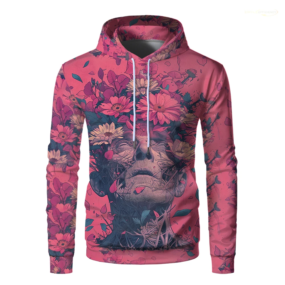 Skull Colorful  Flowers Men Print Hoodie Halloween Dia De Los Casual Fashion Pullover Street Hip Hop Art Style Gifts Sweatshirts