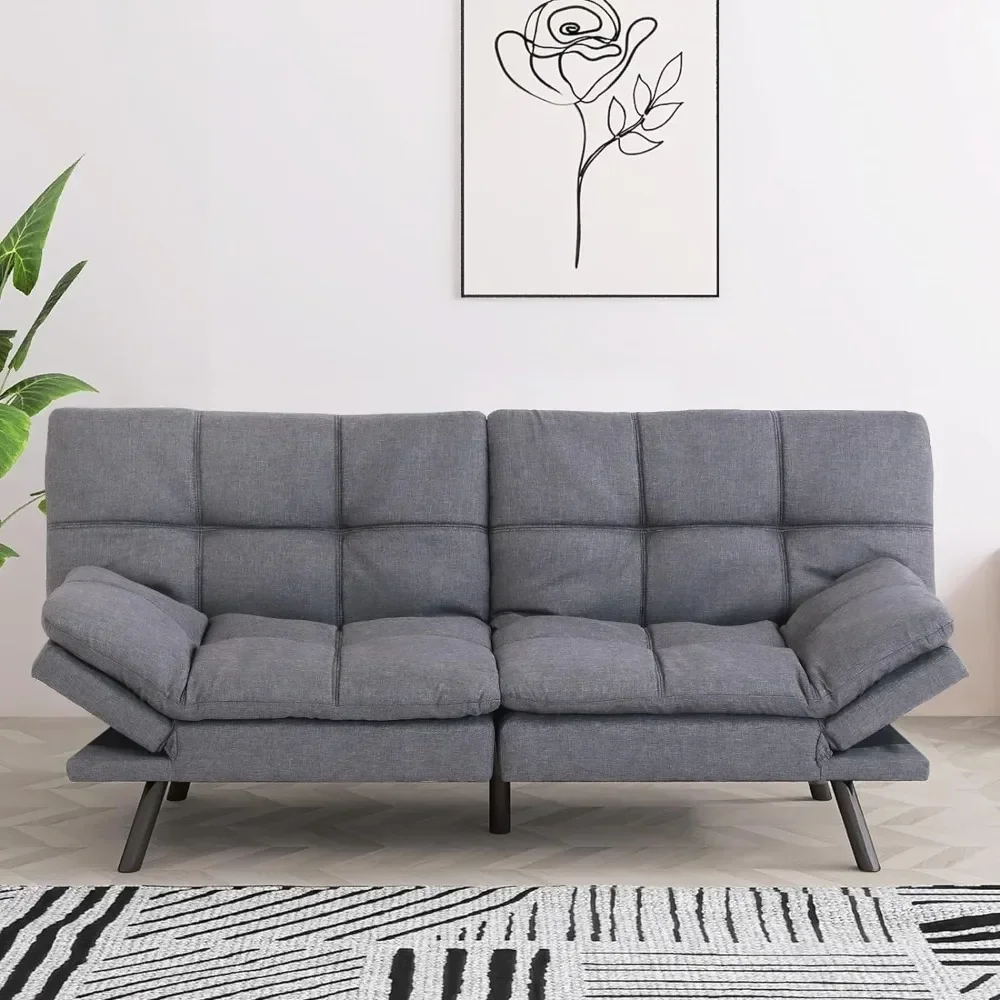 

Futon Sofa Bed Convertible Memory Foam Sleeper Couch,Modern Loveseat for Living Room,Adjustable Armrests Backrest Sofabed,Grey