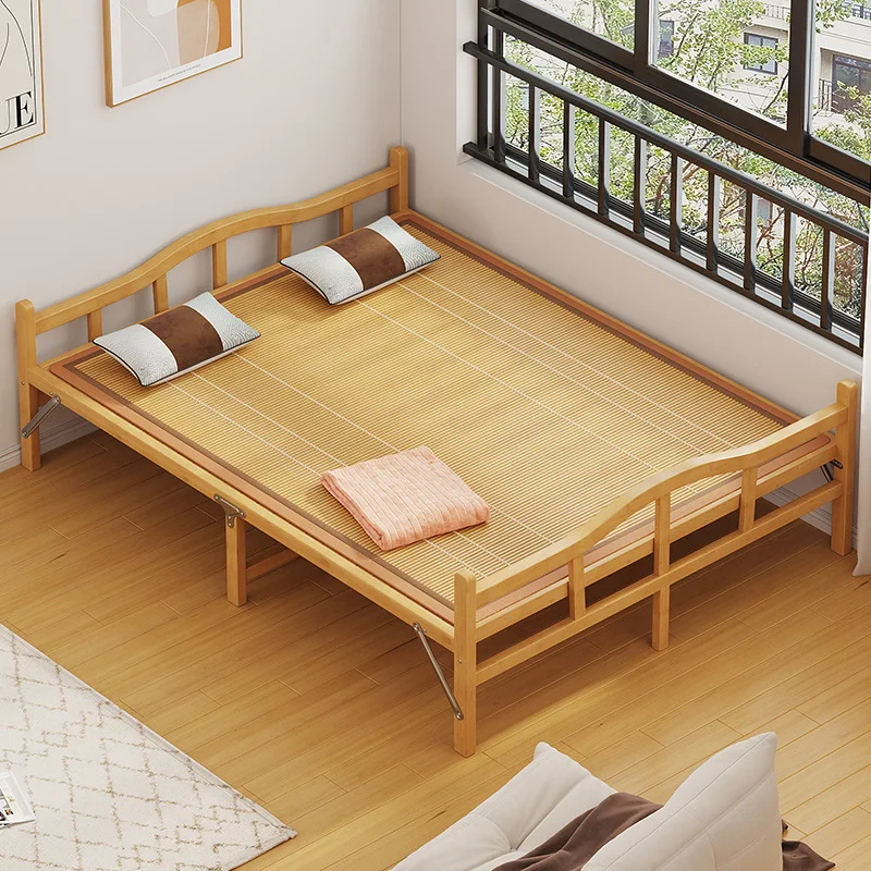 Bamboo  foldable  single bamboo double simple, household adult lunch break cold bed rental room hard board wooden bed