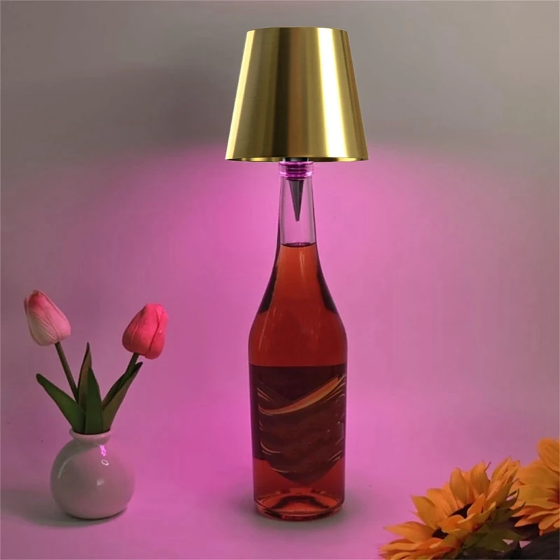 Wireless Bottle Lamp,3 Color Stepless Dimming Bottle Lamp,Rechargeable Touch Lamp (2Pcs-Gold)