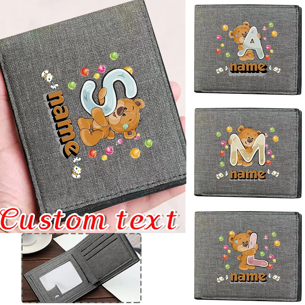 

Customized Name Grey Wallet ID Card Bank Card Multi functional Storage Bag High quality and Durable Wallet Cartoon Bear Pattern