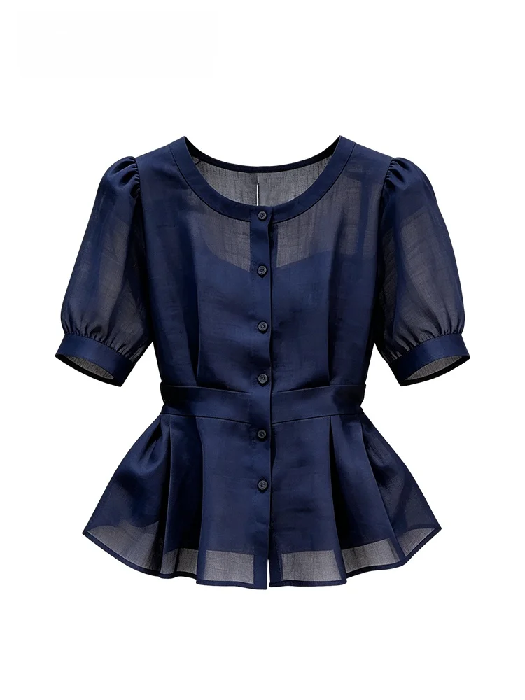

Fashionable Short Sleeve Shirt Women's plus Size Casual Style Spring Summer New Arrival Striped Pattern Single Button Closure