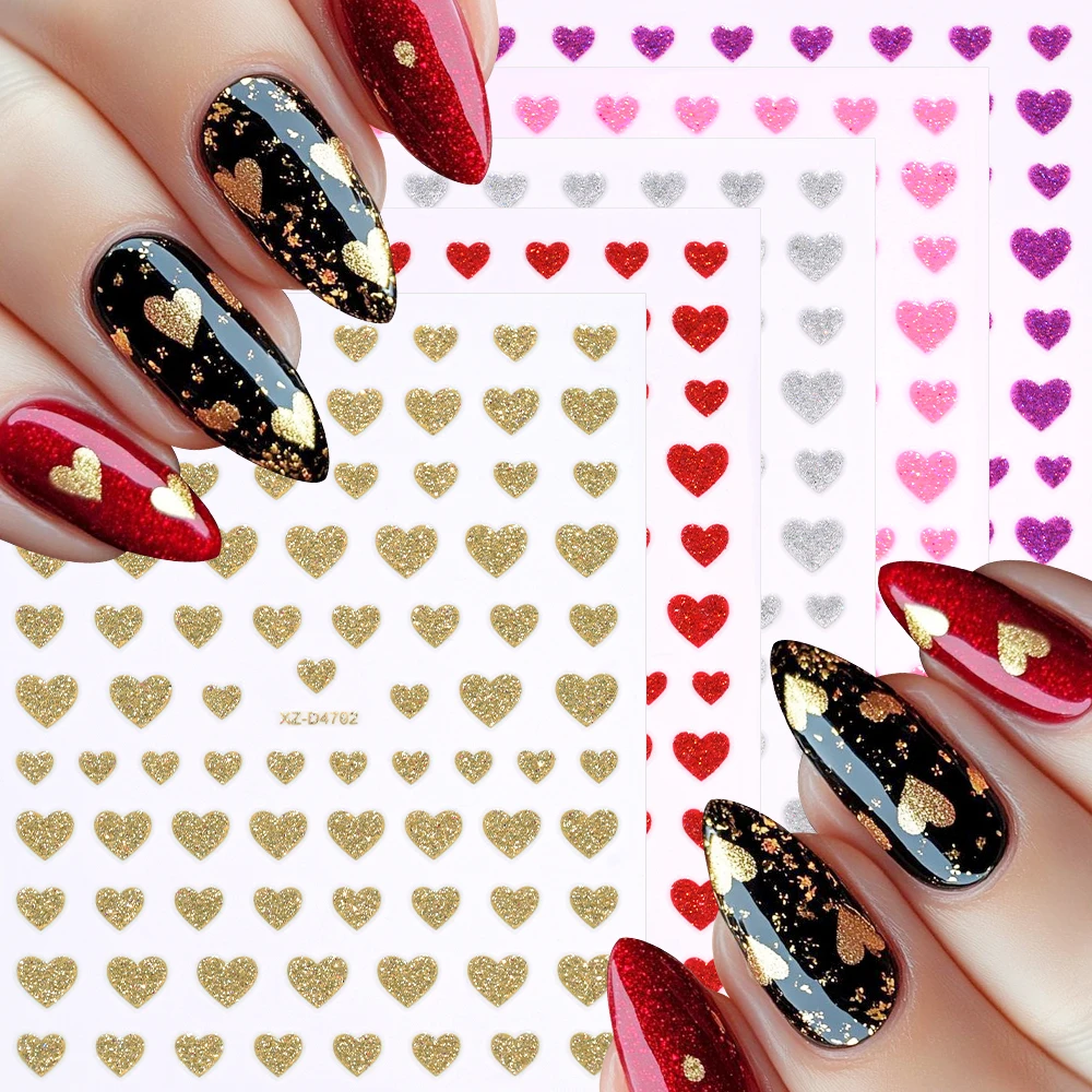 1pc 3D Valentijnsdag nagelstickers glitterpoeder liefde hart ontwerpen nagelstickers zelfklevende nagelbenodigdheden voor vrouwen en meisjes