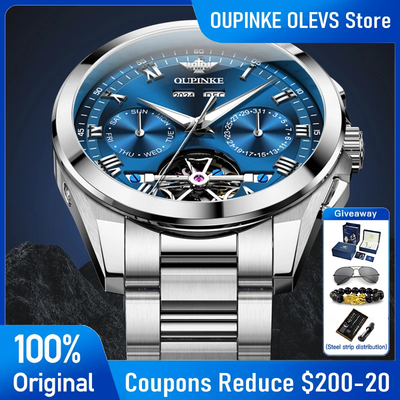 

OUPINKE 3281 Men's Watch Tourbillon Multifunctional Chronograph Mechanical Watch 50M Waterproof Watch Luxury High Quality Reloj