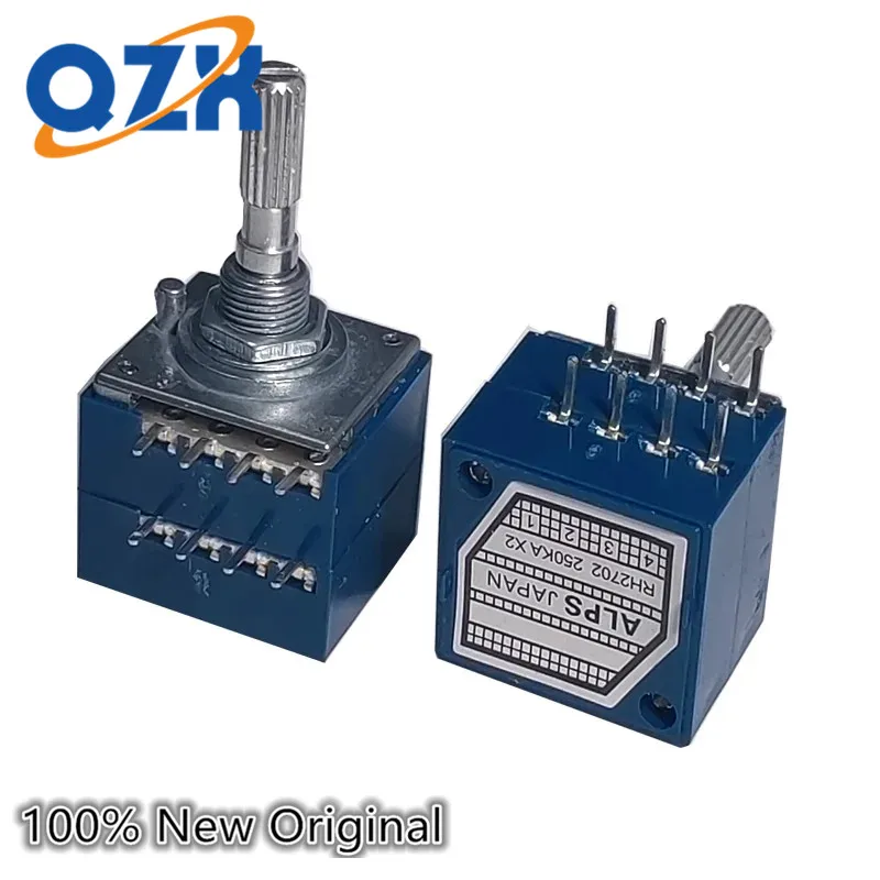 RH2702 Resistance Stepping Dual-unit Channel Audio Volume Control Potentiometer A50Kx2 A100Kx2 A250Kx2 8Pins 25mm Plum Axis