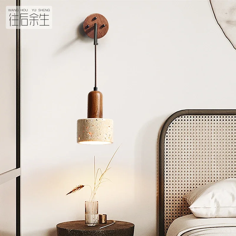 

Japanese Style Bedroom Bedside Wall Lamp Cream Style Living Room with Switch Designer Retro B & B