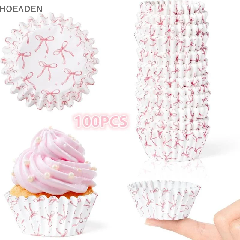

100Pcs Mini Pink Bowknot Cake Paper Liners Baking Muffin Cake Chocalate Cupcake Cases Cup Party Tray Cake Mold Decorating Tool